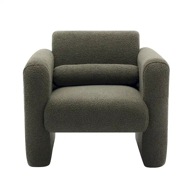 Teddy Boucle Accent Armchair 8-Inch Memory Foam Seat Burnt Orange Green Cream