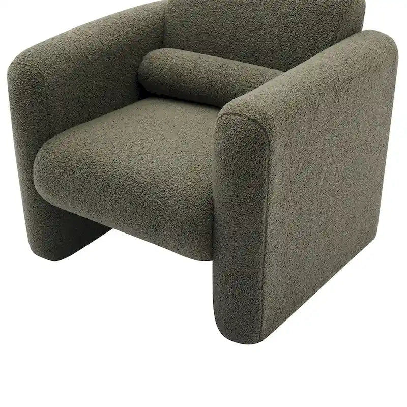 Teddy Boucle Accent Armchair 8-Inch Memory Foam Seat Burnt Orange Green Cream