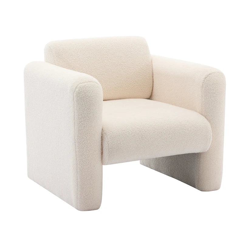 Teddy Boucle Accent Armchair 8-Inch Memory Foam Seat Burnt Orange Green Cream