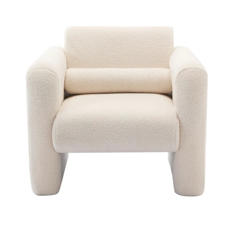 Teddy Boucle Accent Armchair 8-Inch Memory Foam Seat Burnt Orange Green Cream