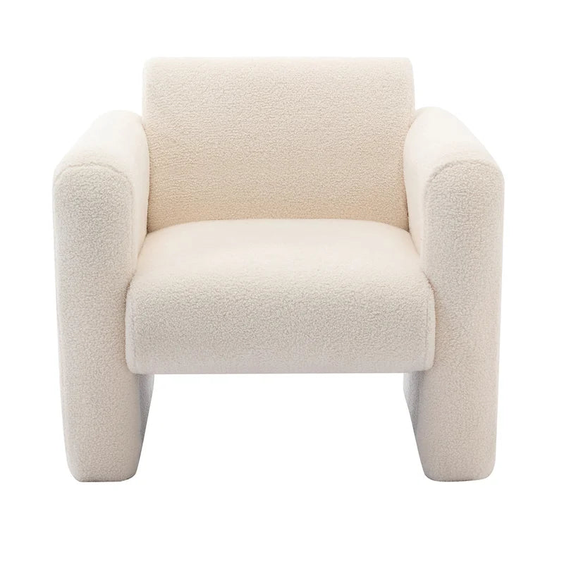 Teddy Boucle Accent Armchair 8-Inch Memory Foam Seat Burnt Orange Green Cream
