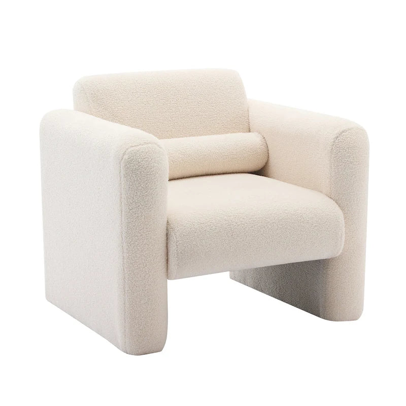 Teddy Boucle Accent Armchair 8-Inch Memory Foam Seat Burnt Orange Green Cream