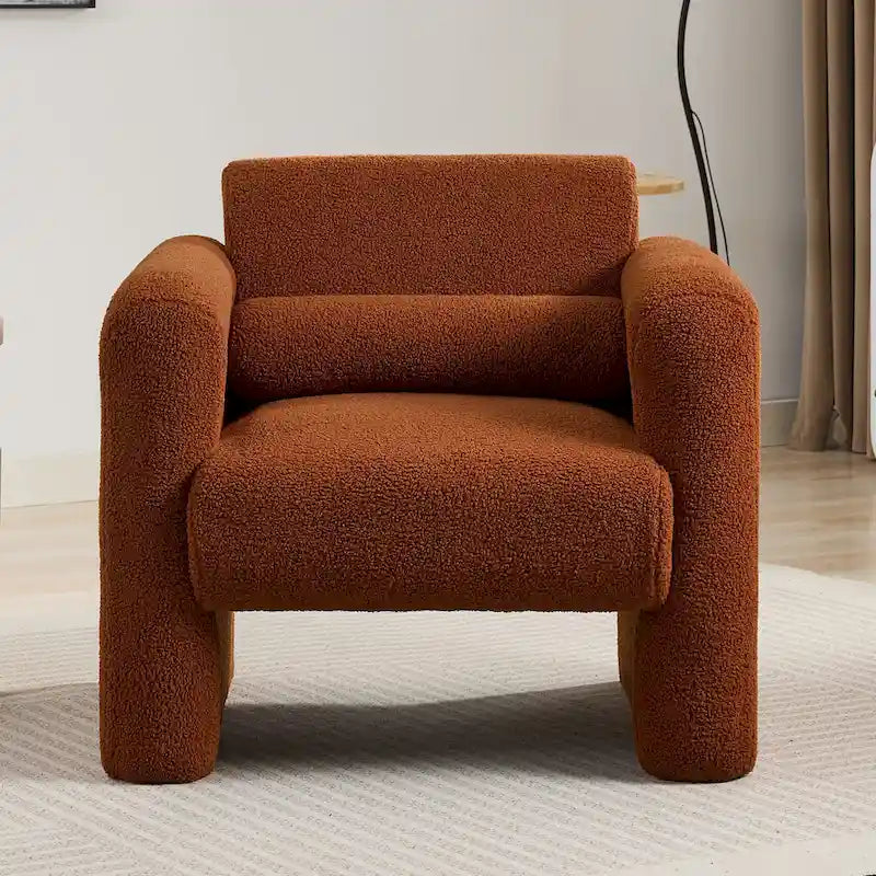Teddy Boucle Accent Armchair 8-Inch Memory Foam Seat Burnt Orange Green Cream