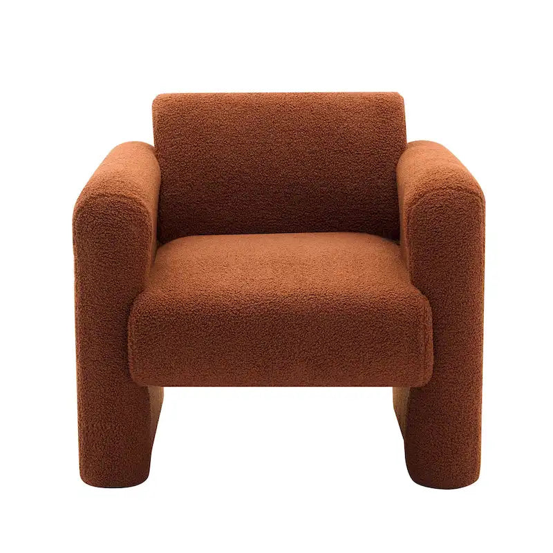 Teddy Boucle Accent Armchair 8-Inch Memory Foam Seat Burnt Orange Green Cream