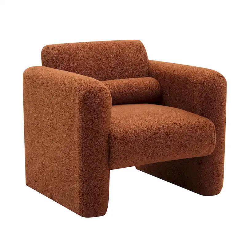 Teddy Boucle Accent Armchair 8-Inch Memory Foam Seat Burnt Orange Green Cream