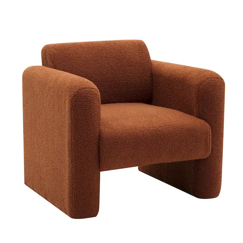Teddy Boucle Accent Armchair 8-Inch Memory Foam Seat Burnt Orange Green Cream