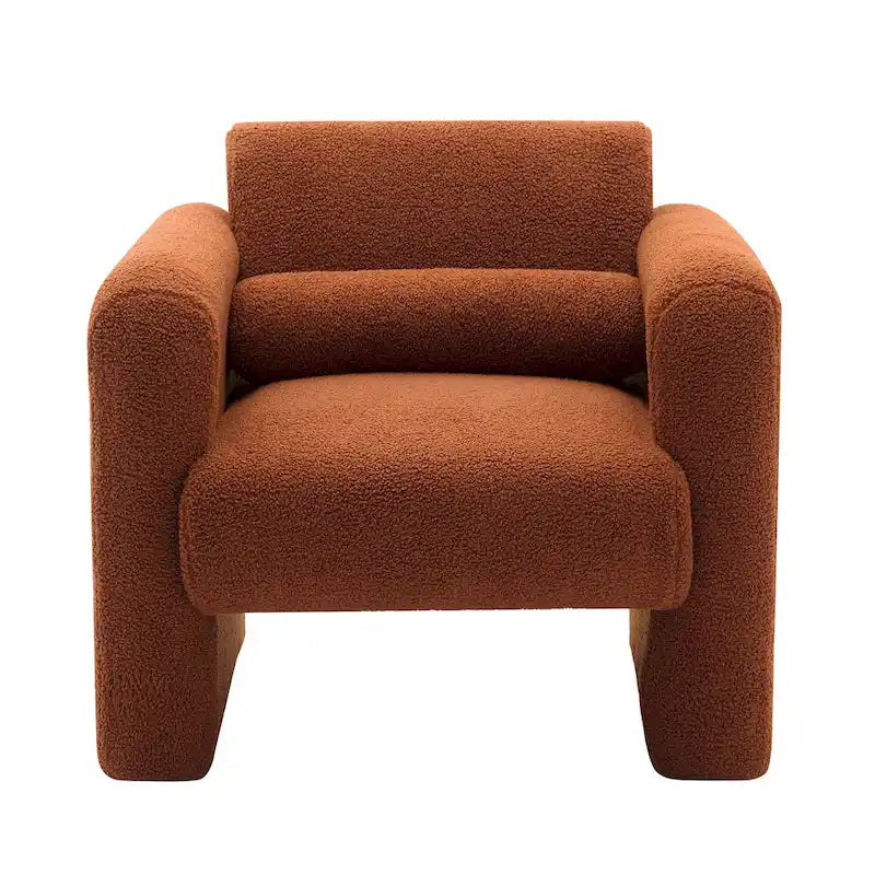 Teddy Boucle Accent Armchair 8-Inch Memory Foam Seat Burnt Orange Green Cream