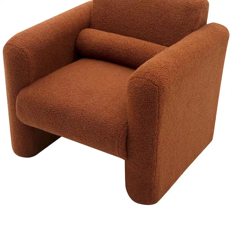 Teddy Boucle Accent Armchair 8-Inch Memory Foam Seat Burnt Orange Green Cream