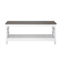Modern Farmhouse X-Cross Coffee Table with Lower Shelf Grey Oak White