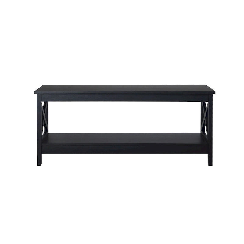 Modern Farmhouse X-Cross Coffee Table with Lower Shelf Grey Oak White