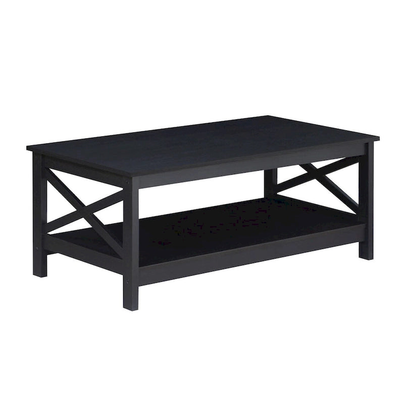 Modern Farmhouse X-Cross Coffee Table with Lower Shelf Grey Oak White