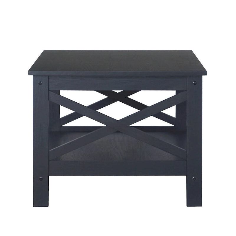 Modern Farmhouse X-Cross Coffee Table with Lower Shelf Grey Oak White
