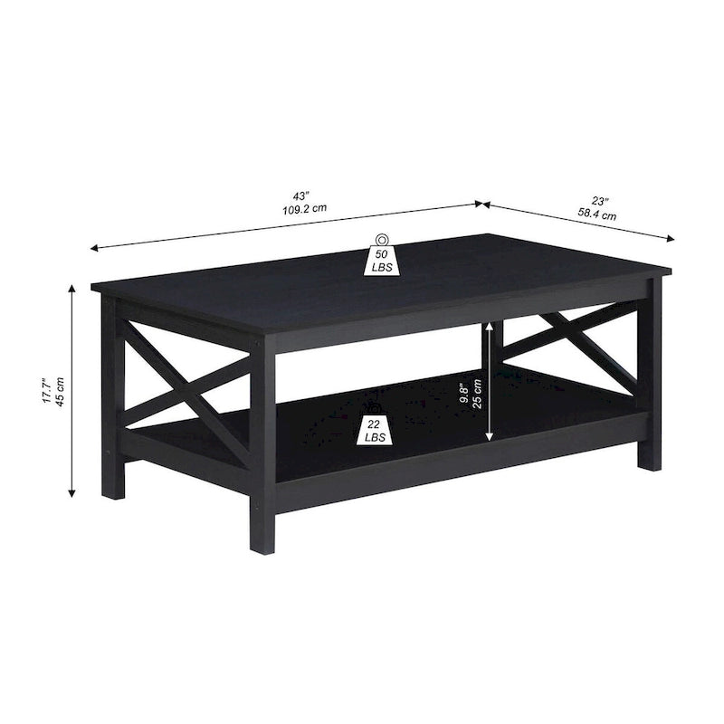 Modern Farmhouse X-Cross Coffee Table with Lower Shelf Grey Oak White