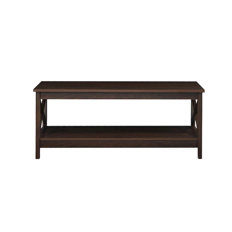Modern Farmhouse X-Cross Coffee Table with Lower Shelf Grey Oak White
