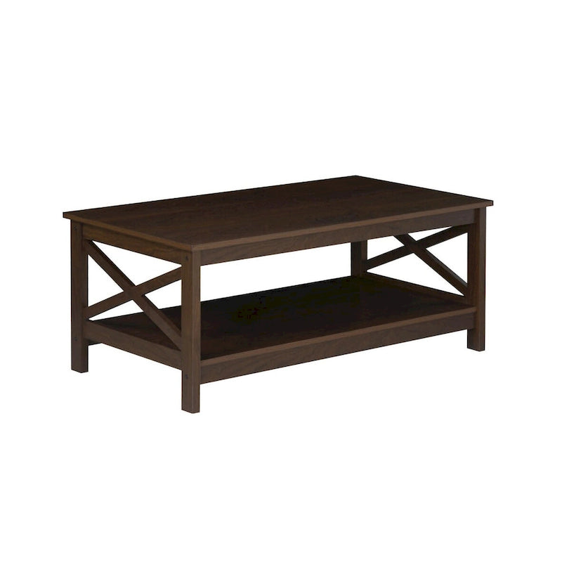 Modern Farmhouse X-Cross Coffee Table with Lower Shelf Grey Oak White