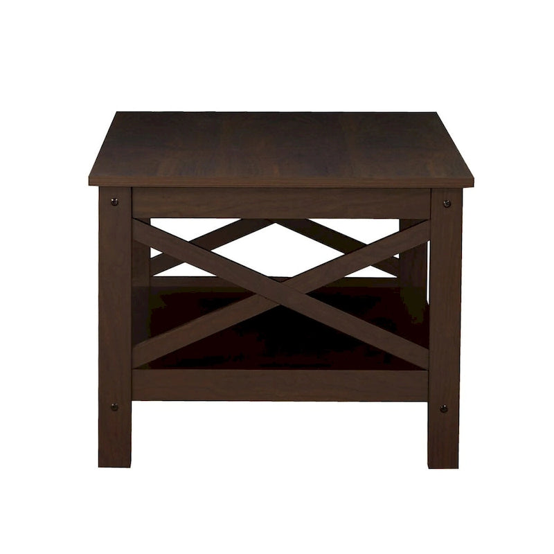 Modern Farmhouse X-Cross Coffee Table with Lower Shelf Grey Oak White
