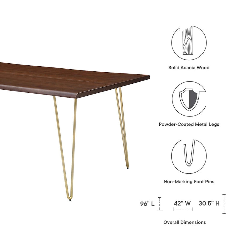 Live Edge Acacia Wood Dining Table Butterfly Joint Hairpin Legs