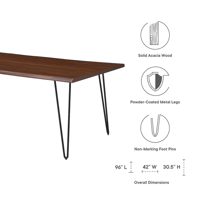 Live Edge Acacia Wood Dining Table Butterfly Joint Hairpin Legs