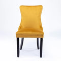 Velvet Wing Back Dining Chair Tufted Rivet Trim Solid Wood Legs
