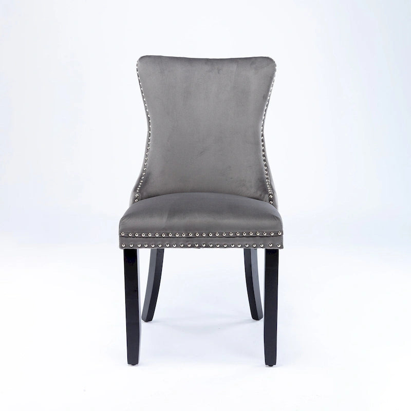 Velvet Wing Back Dining Chair Tufted Rivet Trim Solid Wood Legs
