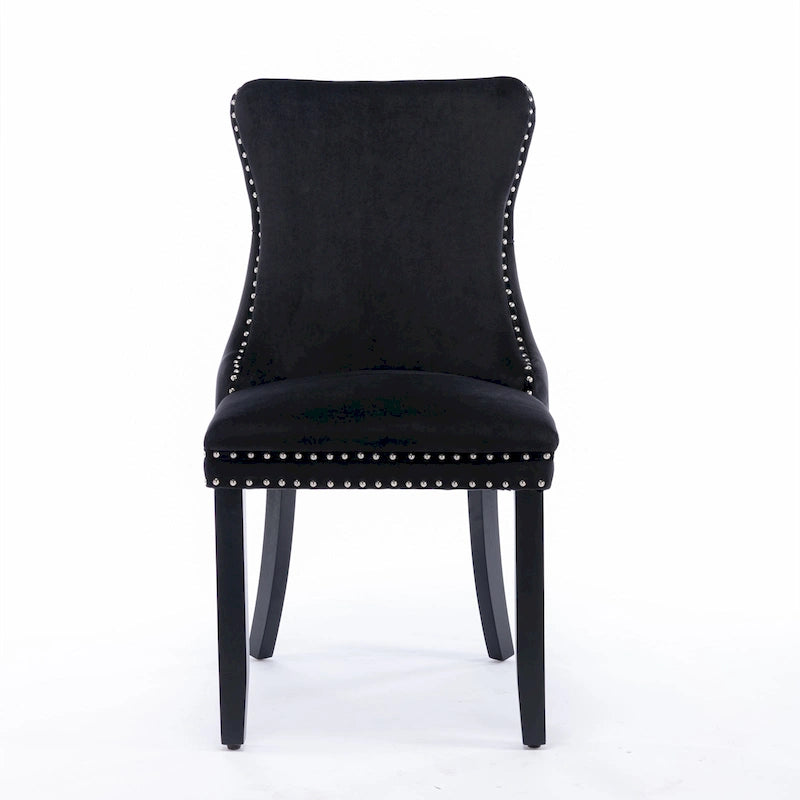 Velvet Wing Back Dining Chair Tufted Rivet Trim Solid Wood Legs