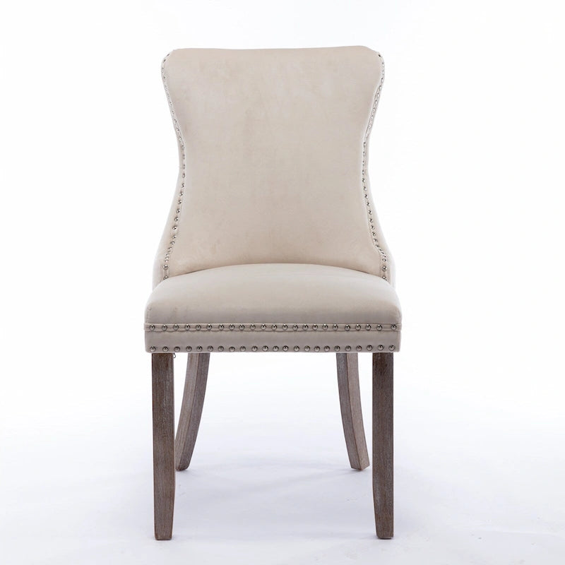 Velvet Wing Back Dining Chair Tufted Rivet Trim Solid Wood Legs
