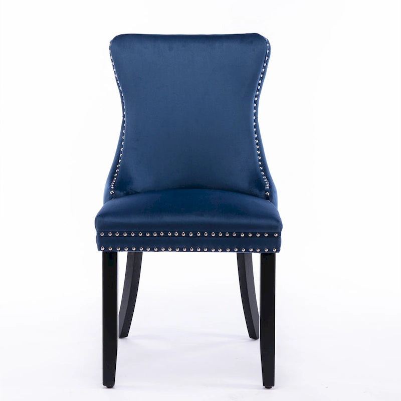 Velvet Wing Back Dining Chair Tufted Rivet Trim Solid Wood Legs