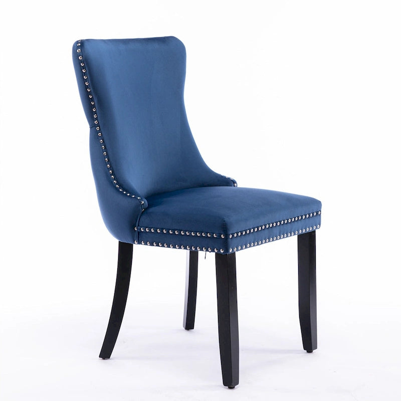 Velvet Wing Back Dining Chair Tufted Rivet Trim Solid Wood Legs
