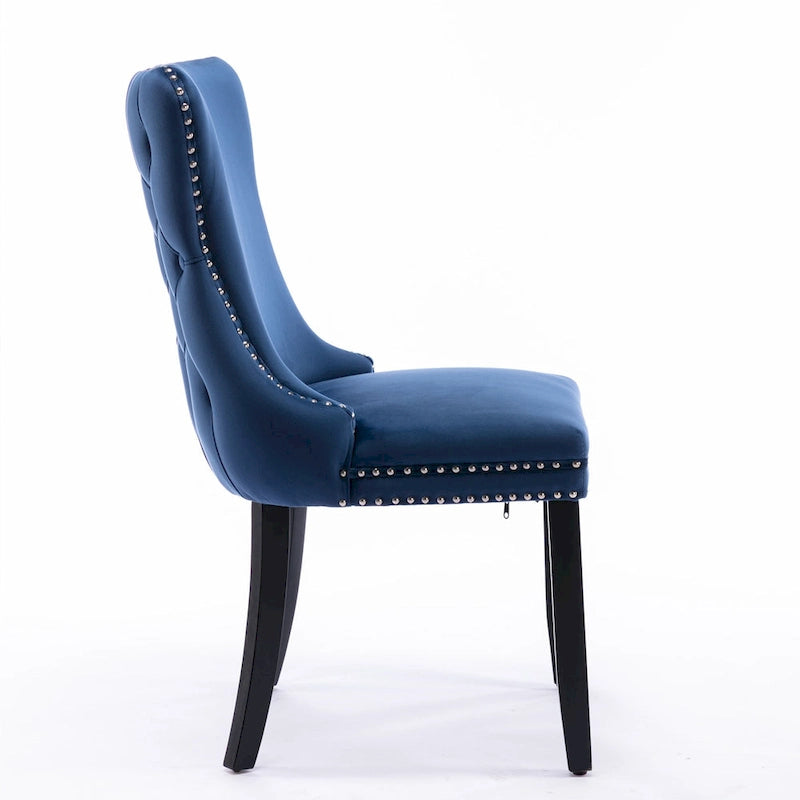 Velvet Wing Back Dining Chair Tufted Rivet Trim Solid Wood Legs