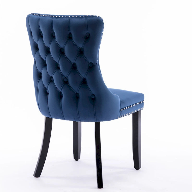 Velvet Wing Back Dining Chair Tufted Rivet Trim Solid Wood Legs