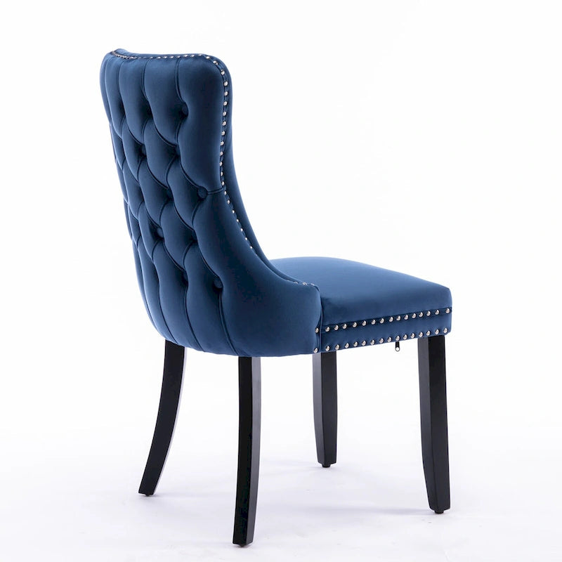 Velvet Wing Back Dining Chair Tufted Rivet Trim Solid Wood Legs