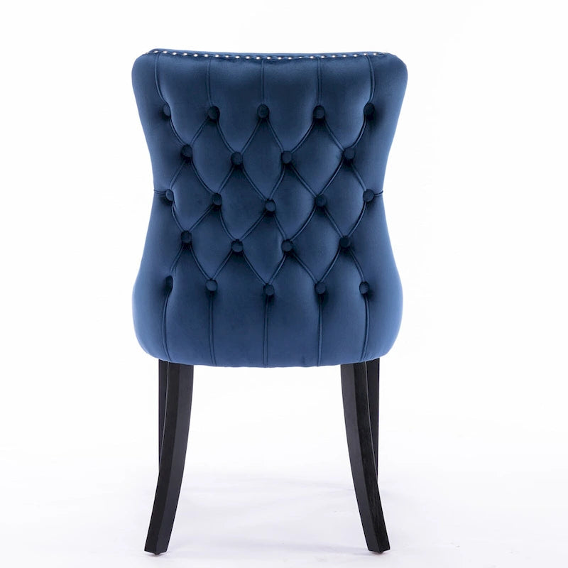 Velvet Wing Back Dining Chair Tufted Rivet Trim Solid Wood Legs