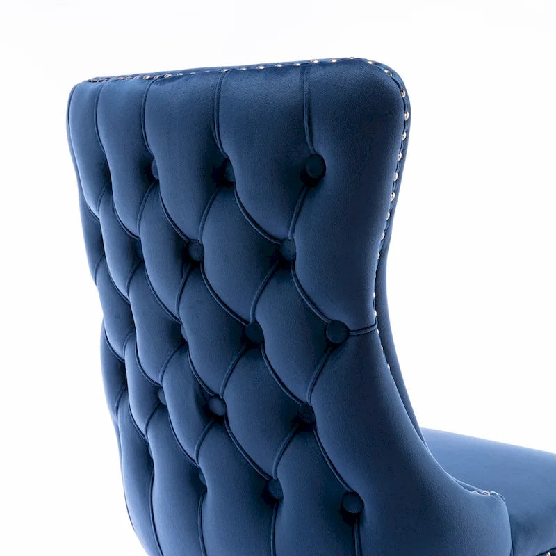 Velvet Wing Back Dining Chair Tufted Rivet Trim Solid Wood Legs