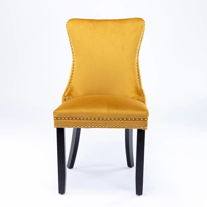 Velvet Wing Back Dining Chair Tufted Rivet Trim Solid Wood Legs