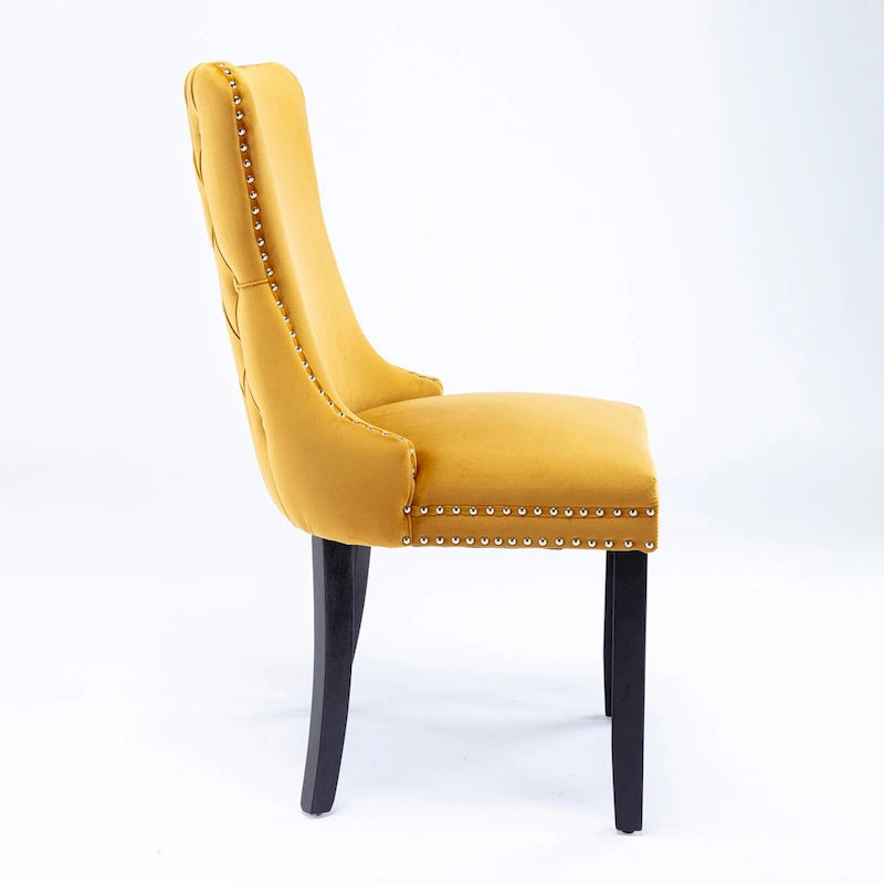 Velvet Wing Back Dining Chair Tufted Rivet Trim Solid Wood Legs