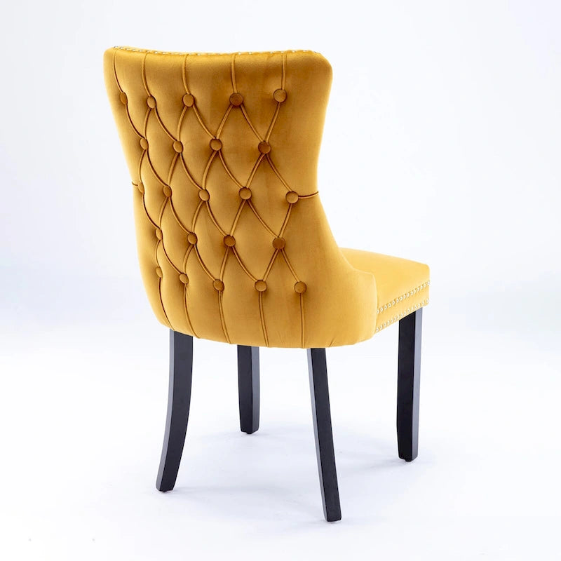 Velvet Wing Back Dining Chair Tufted Rivet Trim Solid Wood Legs