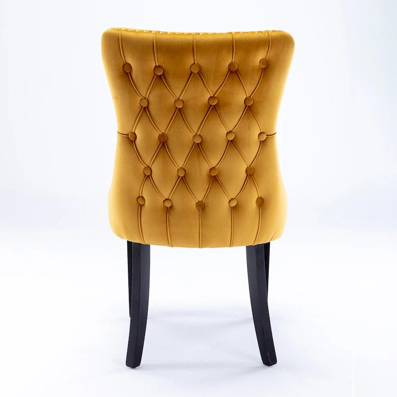 Velvet Wing Back Dining Chair Tufted Rivet Trim Solid Wood Legs