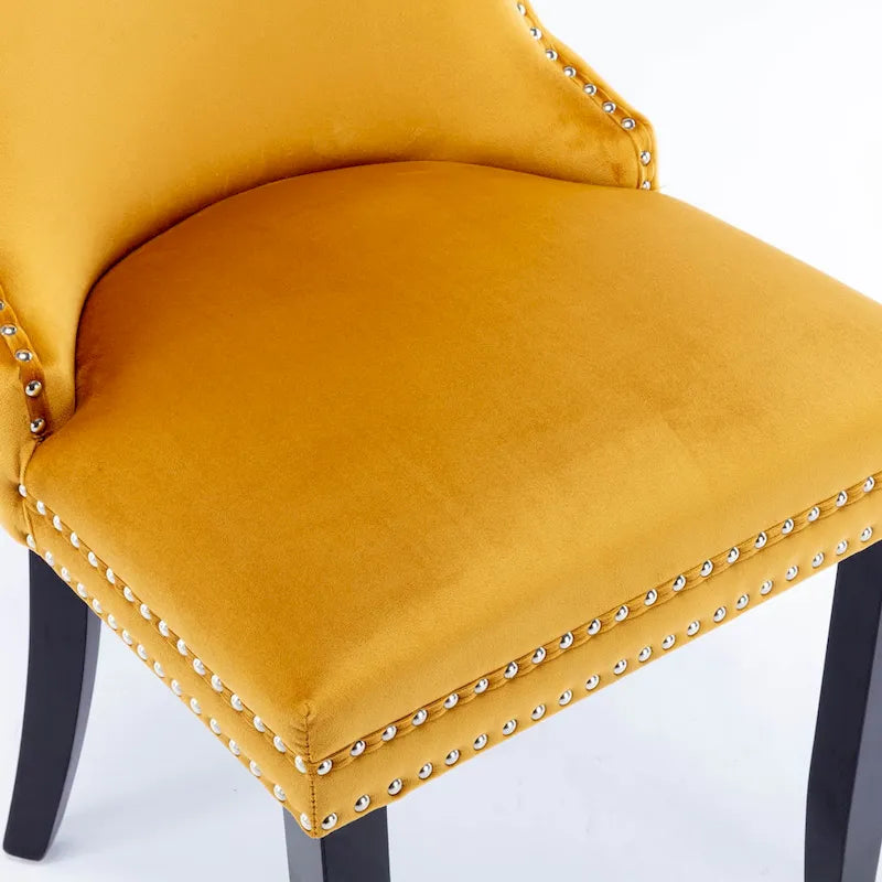 Velvet Wing Back Dining Chair Tufted Rivet Trim Solid Wood Legs