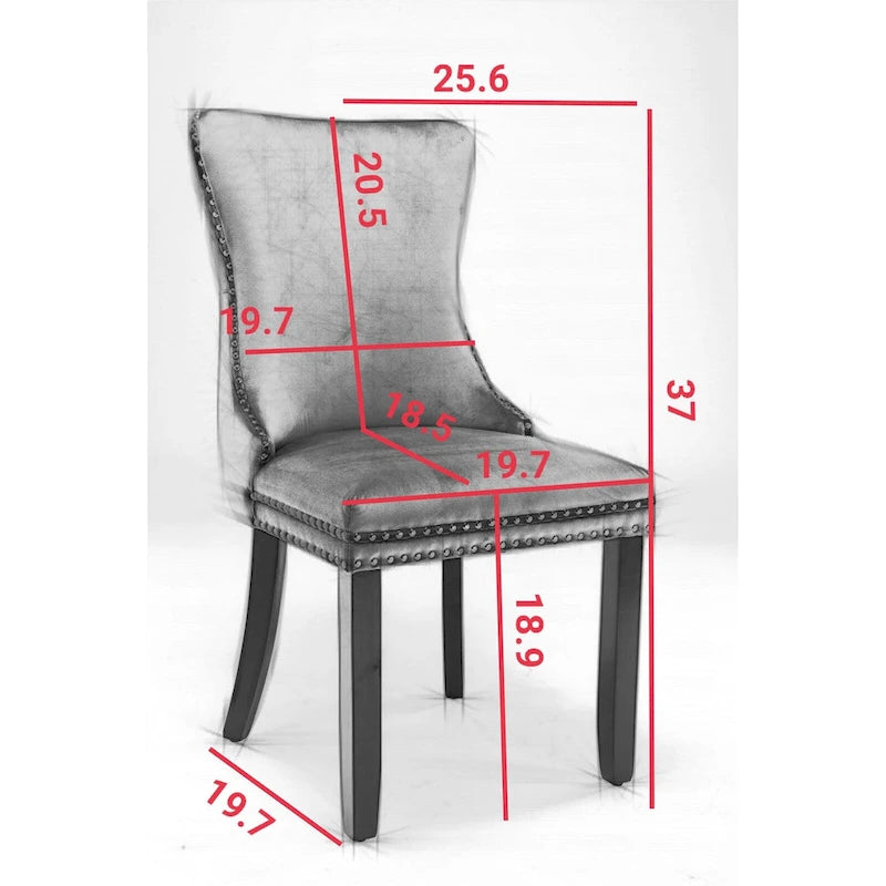 Velvet Wing Back Dining Chair Tufted Rivet Trim Solid Wood Legs