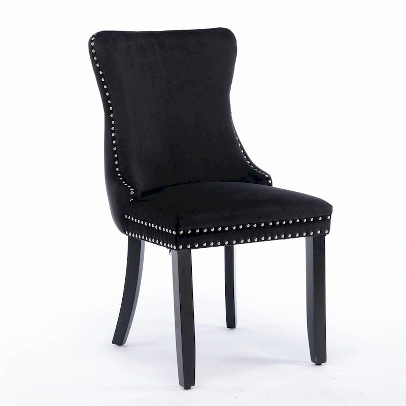 Velvet Wing Back Dining Chair Tufted Rivet Trim Solid Wood Legs