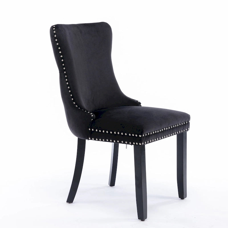 Velvet Wing Back Dining Chair Tufted Rivet Trim Solid Wood Legs