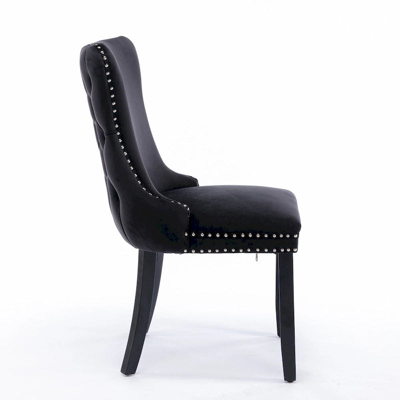 Velvet Wing Back Dining Chair Tufted Rivet Trim Solid Wood Legs