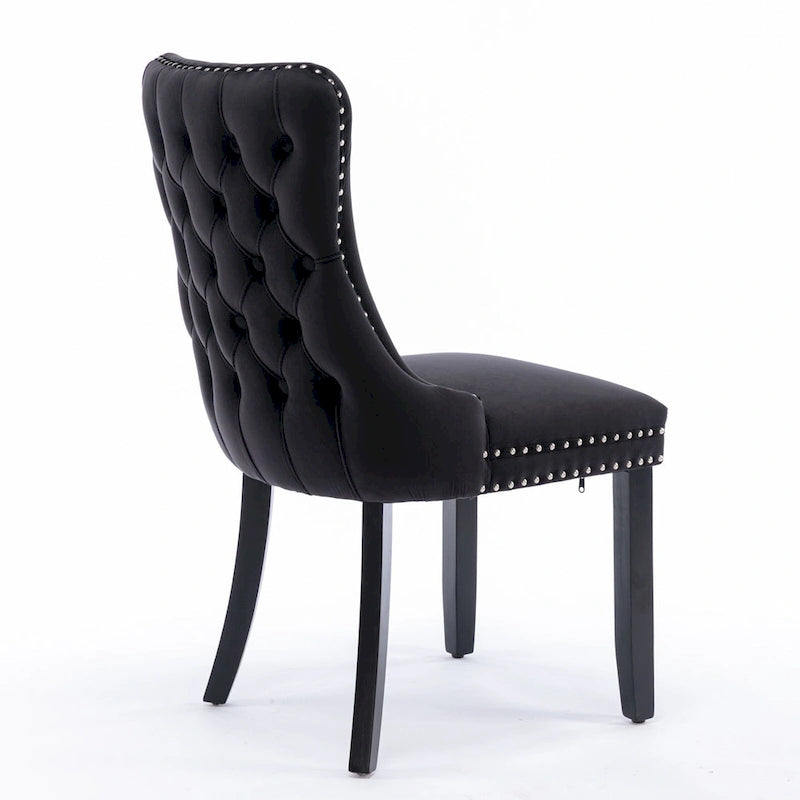 Velvet Wing Back Dining Chair Tufted Rivet Trim Solid Wood Legs