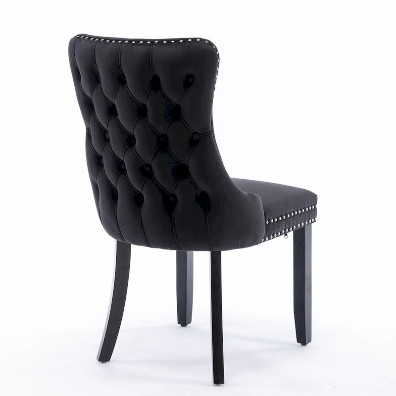 Velvet Wing Back Dining Chair Tufted Rivet Trim Solid Wood Legs
