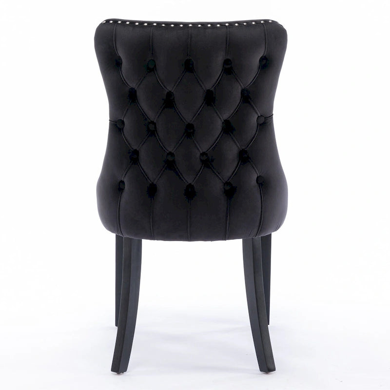 Velvet Wing Back Dining Chair Tufted Rivet Trim Solid Wood Legs