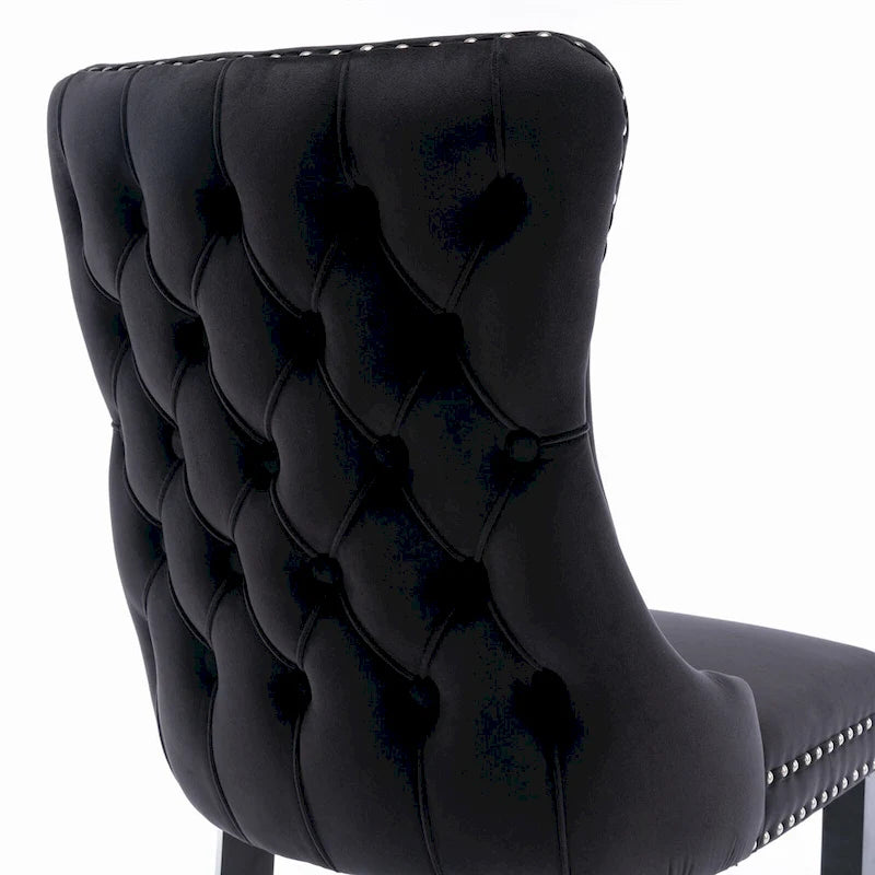 Velvet Wing Back Dining Chair Tufted Rivet Trim Solid Wood Legs