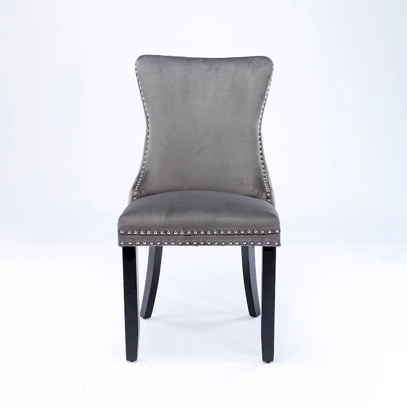 Velvet Wing Back Dining Chair Tufted Rivet Trim Solid Wood Legs
