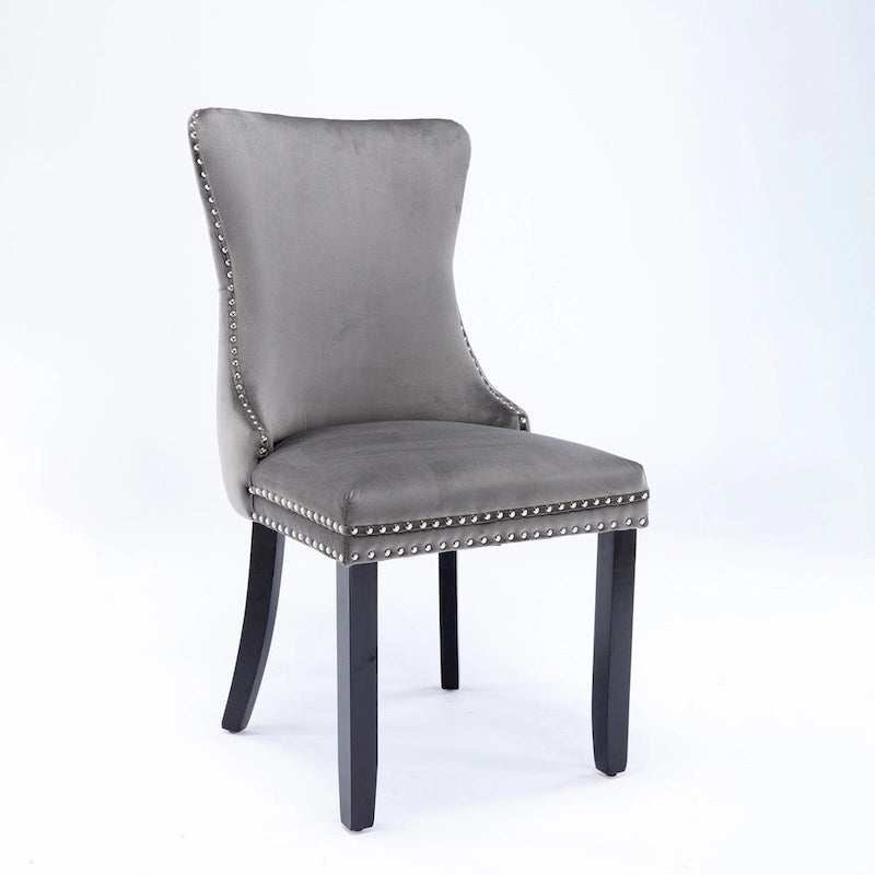 Velvet Wing Back Dining Chair Tufted Rivet Trim Solid Wood Legs