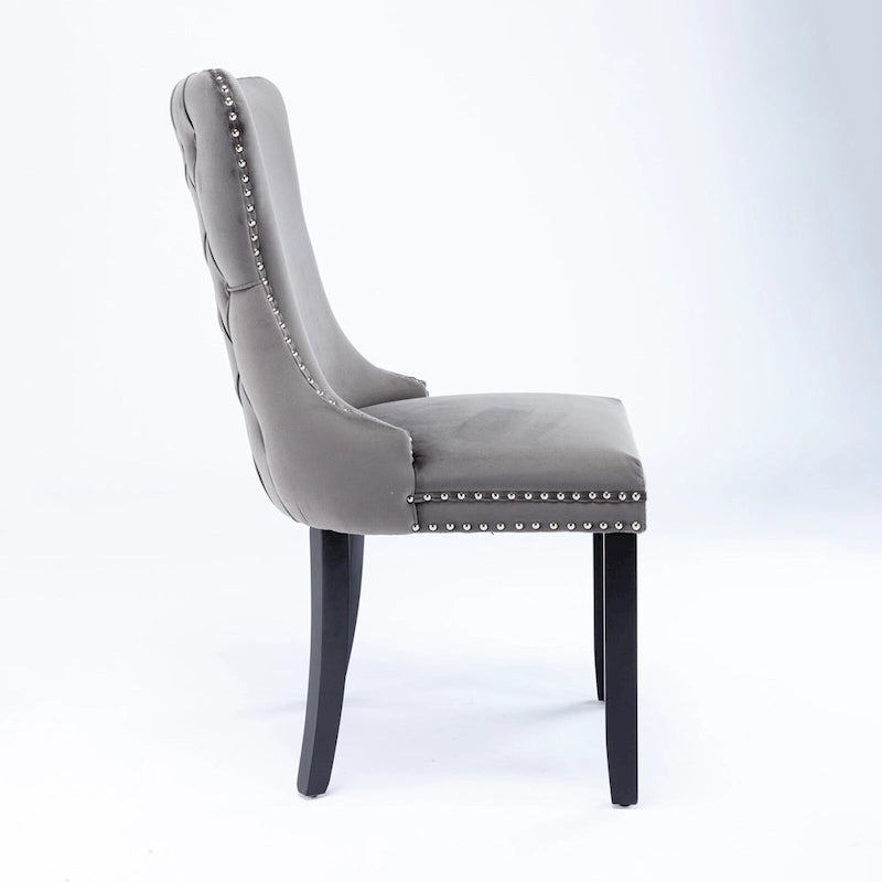 Velvet Wing Back Dining Chair Tufted Rivet Trim Solid Wood Legs