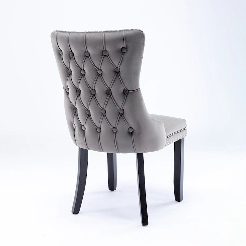 Velvet Wing Back Dining Chair Tufted Rivet Trim Solid Wood Legs